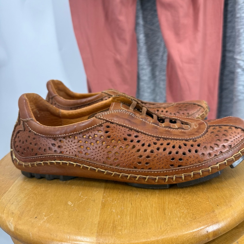 PIKOLINOS Brown Leather slip on driving comfort Loafers W/perforated Design